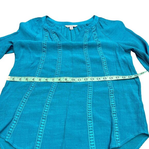 Counterparts Blue Knit Lace Trim Blouse 3/4 Sleeve Elastic Cuff Size M - Picture 4 of 12